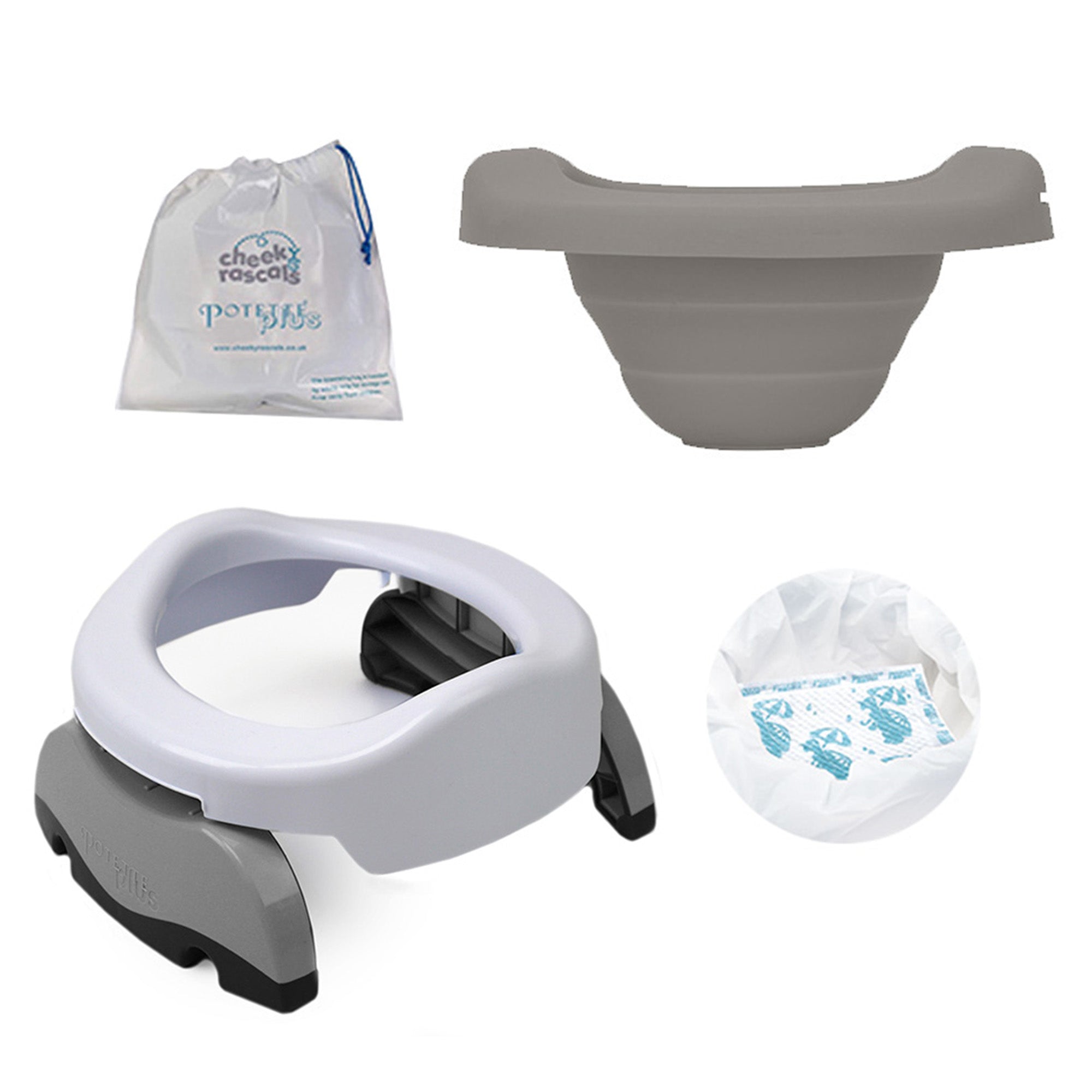 Potette® Plus 2-in-1 Value Bundle (inc Reusable Liner) - White & Grey - Cheeky Rascals UK