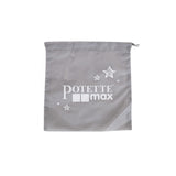 The Potette Max Replacement Travel Bag by Potette is a gray fabric drawstring bag with white text and star designs—an essential travel potty bag and ideal accessory for potty training.