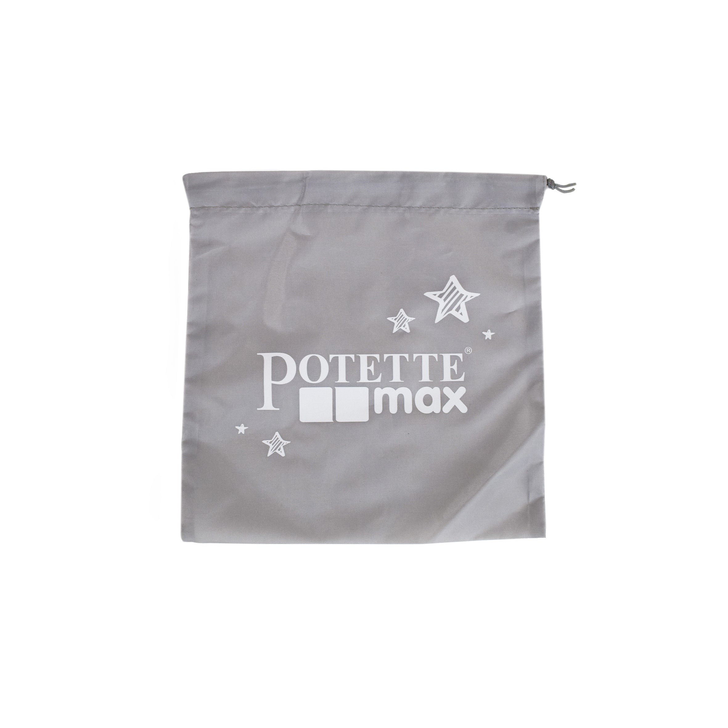 The Potette Max Replacement Travel Bag by Potette features a gray design with white "Potette Max" text and stars—a must-have potty training accessory or the ideal replacement bag for travel and on-the-go convenience.
