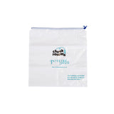 The Potette Replacement Plastic Carry Bag is a clear, branded bag with a blue drawstring—ideal for storing your Potette portable potty. The empty bag is shown against a plain white background.